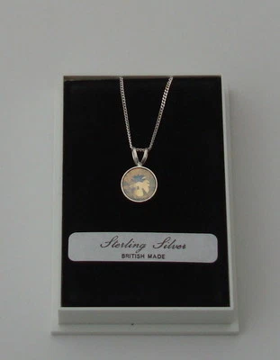 ARGENTO 925 SWAROVSKI ELEMENTS OPALE CRISTALLO PENDENTE E CATENA OTTOBRE - Immagine 1 di 2