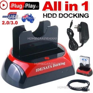 HDD Docking Station Dual 2.5" 3.5" SATA IDE USB Hard Drive Dock OTB Card Reader - Picture 1 of 24