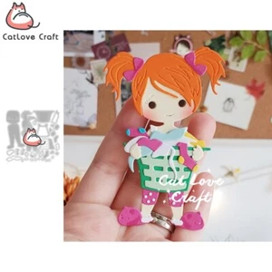 Girl Holding Laundry Basket Metal Cutting Dies Scrapbooking Card Making Craft - Picture 1 of 6