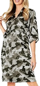 EX M&S Satén Kimono Vestido Chal Cuello Camuflado Bata Ropa de Salón Corbatas Regalo - Imagen 1 de 4
