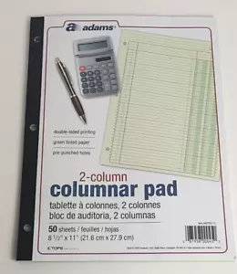 Adams Spaltenanalyse Block, 2 Spalten Ledger, 8,5" x 11", 50 doppelseitige Seiten - Bild 1 von 4