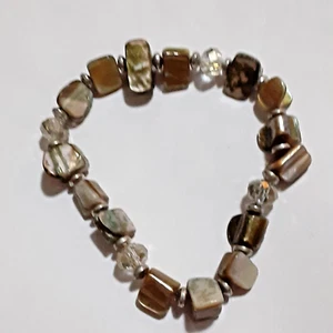 Pulsera elástica vintage playera tonos naturales conchas cuentas - Imagen 1 de 2