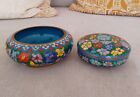 VTG CLOISONNÉ MATCHING LIDDED BOWL AND OPEN BOWL. EXC