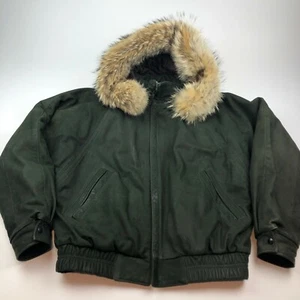 Lone Pine Leather Coyote Fur Hooded Bomber Coat Jacket USA MADE SZ 42 Quilted - Picture 1 of 10
