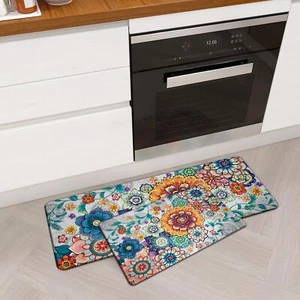 Floral Kitchen Rugs Mats for Floor 2 Piece Flowers Anti Fatigue Kitchen Mats ... - Picture 1 of 7
