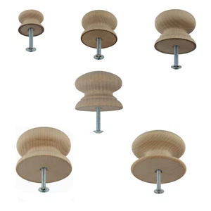 Wooden Beech Drawer Knob Handles with Insert & Screw 25-53mm PICK SIZE QUANTITY+ - Picture 1 of 19