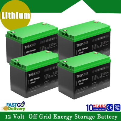 THISS 12V 100Ah/200A LiFePO4 Deep Cycle Lithium Battery for RV System Marine LOT - Image 1 of 4