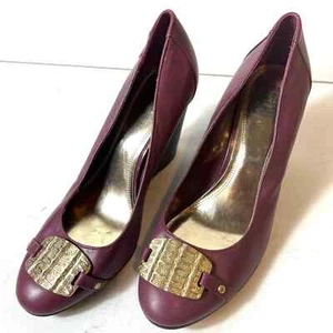 Falchi Womens Classic Wedge Pump High Heels Shoes Mauve Leather Slip On Size 9.5 - Picture 1 of 12