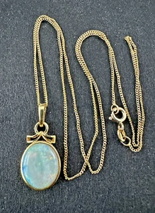 Hallmark 18K Gold Opal Pendant 2.5Cm Sheffield+ 9K Chain 18.5", 4.75Gr - Picture 1 of 14