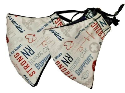 2 Pack - Nurse Print hand made face masks - White Color Theme - Image 1 of 4