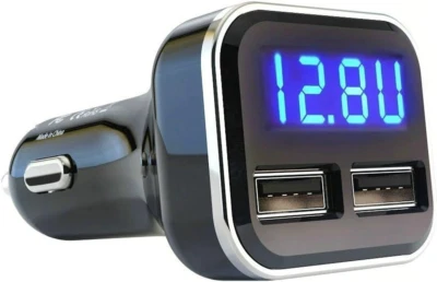 Carregador de carro 4.8A 24W USB duplo voltímetro monitor de bateria de carro com tensão LED e - Imagem 1 de 4