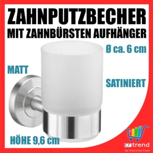 BAD Zubehör Zahnputzbecher mit 2 Zahnbürsten Halter Edelstahl Glas satiniert WOW - Bild 1 von 2