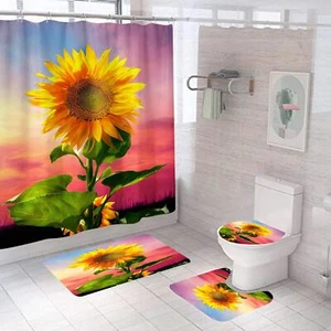 4 PCS Sunflower Shower Curtain Sets with Non-Slip Rugs and Toilet Lid Cover S... - Picture 1 of 5