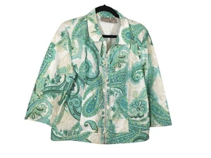 Damen Chico’s Paisley Reißverschluss Fronttasche Jacke Größe 2 türkis/gelb/grau - Bild 1 von 2