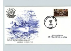 WORLD WAR II Anniversary of U.S. Declares War on Japan, 1991 First Day of Issue - Picture 1 of 1
