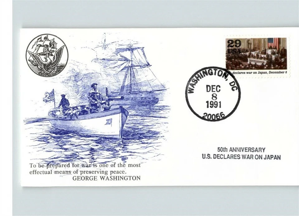 WORLD WAR II Anniversary of U.S. Declares War on Japan, 1991 First Day of Issue - Image 1 of 1