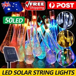 Solar Fairy String Lights 50 LED Raindrop Garden Christmas Outdoor Lighting AU - Picture 1 of 12