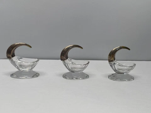 3x Antique 835 Silver & Cut Crystal Salt Cellar or Trinket Dish 83.5% Silver Cover