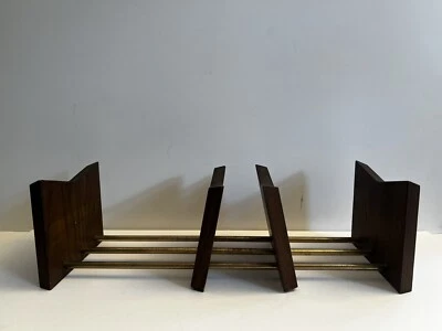 Vintage MCM Solid Walnut Desk Book Rack Stand Adjustable Dividers Nice piece! - Image 1 of 4