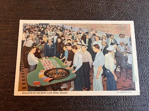 Lithograph Reno Nevada Gambling Casino Scene Roulette Game at Bank Club 1940s - Picture 1 of 2