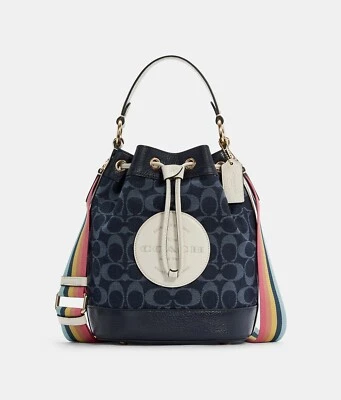 NWT Coach C4101 Dempsey Drawstring Bucket Bag In Signature Denim - Image 1 of 4