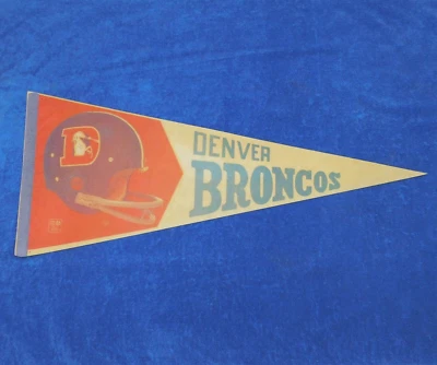 Vintage Original 1970s DENVER BRONCOS NFL 3D Helmet Logo Full Size Pennant Flag - Image 1 of 4