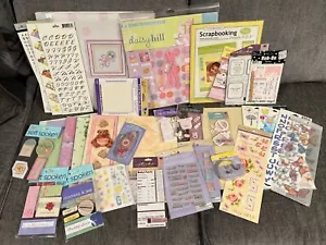 Large Baby Girl Pink Scrapbook Lot: Book, Sheets, Papers, Stickers & More. NEW - Picture 1 of 9