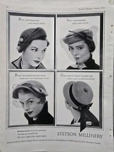 1950 Mujer Stetson Boina Traje Gorro Cloche Sombreros Vintage Moda Anuncio - Imagen 1 de 1