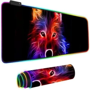 Tapis de Souris Gamer Lumineux Motif Loup LED RVB USB 7 couleurs Gaming - Imagen 1 de 8