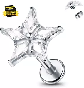 Titanium Flat Back Stud Earrings for Tragus Helix Conch Cartilage Piercing Jewel - Picture 1 of 7