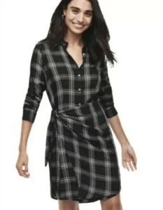 UNTUCKit Tessa Dress Size 18 Black Plaid Wrap Mini Button Front Shirt Flannel - Picture 1 of 5