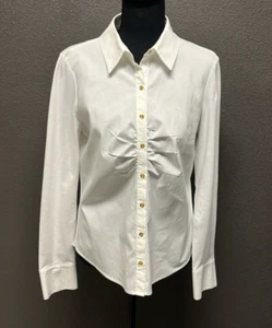 Dana Buchman Blouse Long Sleeves Pleated Bust Gold Buttons Knit & Cotton Medium - Picture 1 of 9