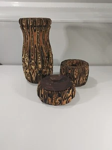 New Zealand Ponga Craft Set Carved Wood Brown Unique Rare Hand Vase 9" Tall - Picture 1 of 8