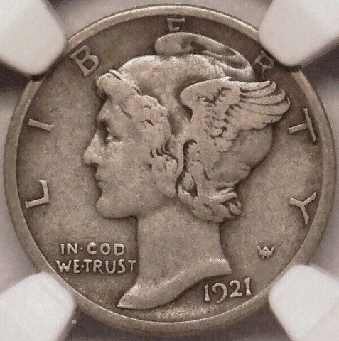 1921 D MERCURY DIME, KEY DATE, EXCEPTIONAL CONDITION, NGC GRADED VF 35 Cover
