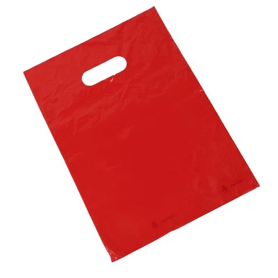 Bolsas de Plástico 1000 Rojo Mercancía de Compras Manijas Troqueladas 9 x 12" Troqueladas Foto 1 de 4