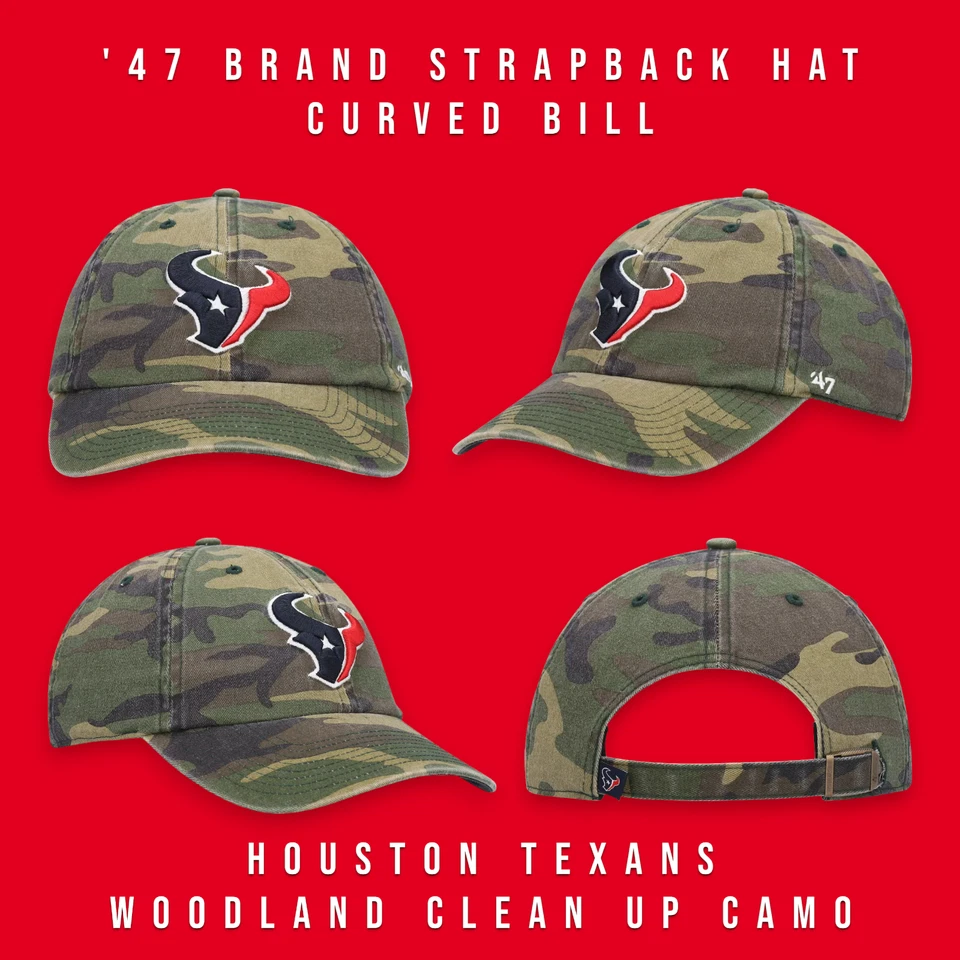 '47 Brand Houston Texans Strapback Hat Cap Curved Bill Woodland Camo OSFM A2