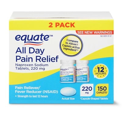 Comprimidos de naproxeno sodio para aliviar el dolor todo el día Equate, 220 mg, 150 (2x75) CT... Foto 1 de 4