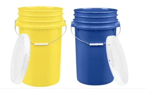 7 Gallon Large Yellow and Blue Bucket Pail Container with lid Food Grade - Picture 1 of 3