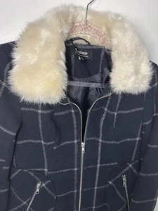 CoffeeShop Kids Girls' Faux Fur Trim Zip Plaid Coat,Size S - Picture 1 of 4