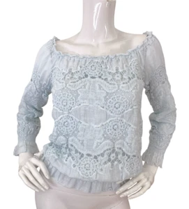 Temptation Positano Top Size Small Linen Gauze Crochet Mesh Blouson Blouse Italy - Picture 1 of 6