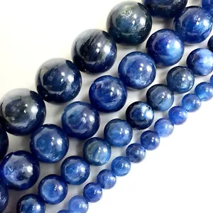 Klasse AA Edelstein blau Kyanit glatt rund lose Perle 15" Strang 4 mm 6 8 10 12 - Bild 1 von 23