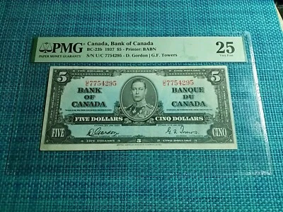 🇨🇦 Canada 5 dollars 1937 P-60b Gordon Towers  U/C PMG VF 25 Banknote 103124-14 - Image 1 of 4