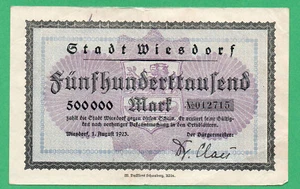 Banconote Germania Wiesdorf 500000 marchi carta moneta 1923 in circolazione 012715 - Foto 1 di 2