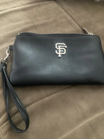 See’s Candy San Francisco Giants Wristlet Wallet Black Orange Lined Zip Cover