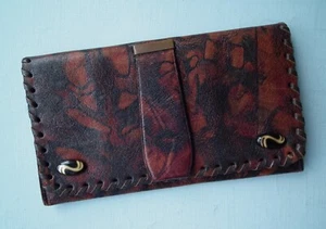 Vintage women's leather purse wallet bag Art Deco 1930s 1920s 40s brown marbled - Picture 1 of 24