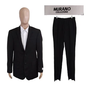 NEW Murano Collezione Slim Fit 2 Piece Black Stripe Wool Suit 40L Unhemmed 32X40 - Picture 1 of 14