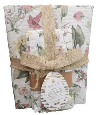 ENVOGUE  OEKO TEX Easter Tablecloth 60”x84” & 6 Napkin Set 7 Piece Bunny Rabbit - Image 1 of 4