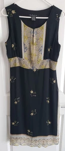 ECI A-line Dress Size 10P Petite Womans Black Golden 100% Silk Beaded Sheer Vtg - Picture 1 of 4
