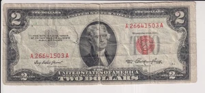 TWO DOLLAR FEDERAL RESERVE NOTE UNITED STATES OF AMERICA SERIES 1953 $2 BILL - Picture 1 of 2