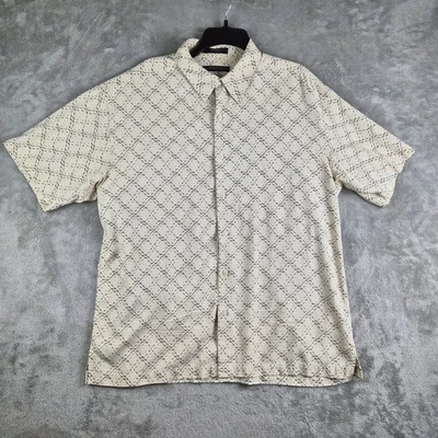 Camisa Geoffrey Beene Para Hombre Grande Neutra Beige Verde Geométrica Seda Manga Corta Foto 1 de 4